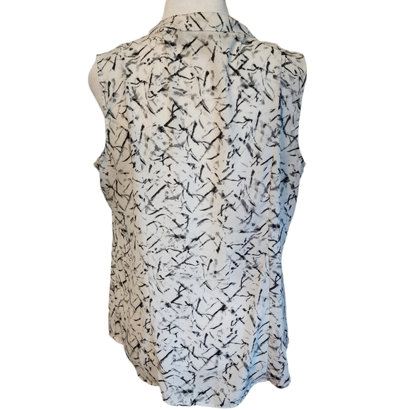 EUC Karl Langerfeld Paris Sleeveless Tie Neck Abstract Shell Blouse - Picture 6 of 10